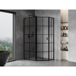 MEXEN/S - Mist Lsprchový kout pětiboký křídlový asymetrický levá 90 x 80, černá kratka, černá 8A8L-090-080-70-77-L