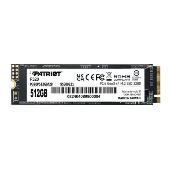 PATRIOT P320 512GB / SSD / M.2 2280 / PCIe Gen3 x4 / Heatsink / R: 3000MBps / W: 2200MBPs / 5y (P320P512GM28)
