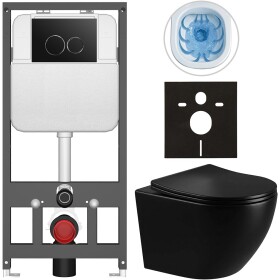 CERANO - Kompletní WC set Basic/Cesso - černá lesklá - WC tlačítko Dualo/Černá - závěsné - předstěnová instalace - 49x36 CER-8050BD86293
