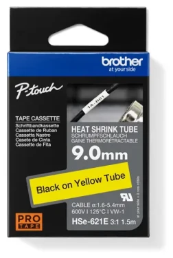 Brother HSE-621E žlutá / Smršťovací bužírka / černý tisk / šířka 9,0 mm / 1,5 m (HSE621E)