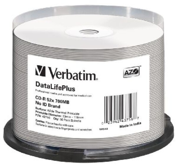 Rozbaleno - Verbatim CD-R DataLifePlus / 700MB / 52x / Wide Thermal Printable / no-ID / 50ks cake (43756.Rozbaleno)