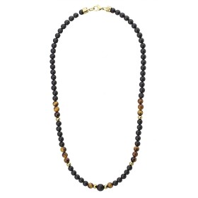 Pánský korálkový náhrdelník Jaime - 6 mm tygří oko, onyx, Černá 55 cm