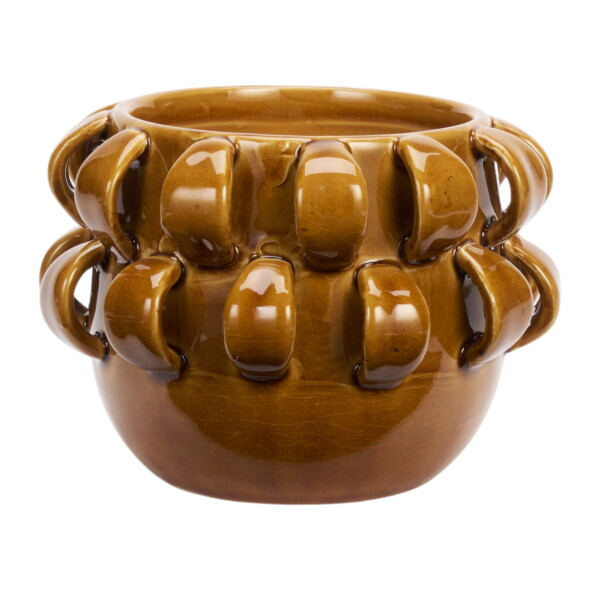 MADAM STOLTZ Obal na květiny Warm Yellow Ø 19 cm, hnědá barva, keramika