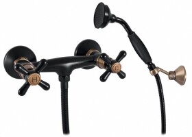 RAV Slezák - MORAVA RETRO - Sprchový set s baterií, Černá matná/Stará mosaz (Bronz), 150 mm MK180.5/2CMATSM