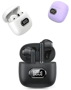 USAMS IA II15 fialová / Bezdrátová sluchátka do uší / Bluetooth 5.3 / LED displej pouzdra (BHUIAII03)
