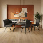 Lavice rohová, šedá látka v dekoru broušené kůže, černý kov