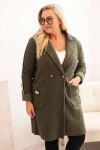 Dámský kabát Plus Size z umělého beránka s kapsami khaki UNI
