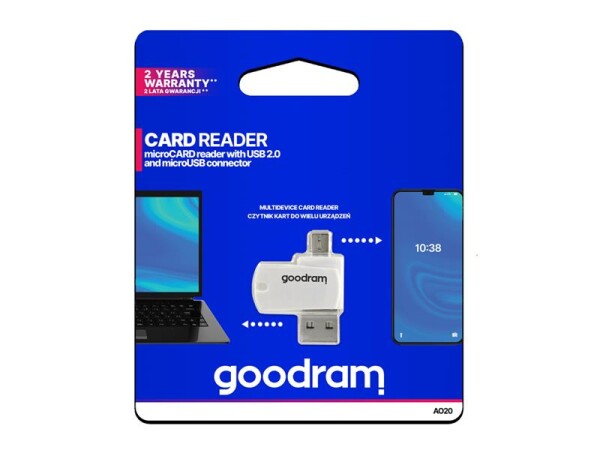 GOODRAM AO20 čtečka karet bílá / USB 2.0 + OTG microUSB (AO20-MW01R11)