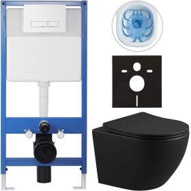 CERANO Kompletní WC set Profi/Cesso - černá matná - WC tlačítko Slim/Bílá - předstěnová instalace - 49x36 cm - 8050BD45