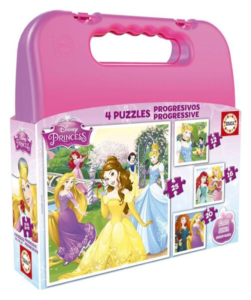 Puzzle v kufříku Disney princezny 4v1 (12,16,20,25 dílků)