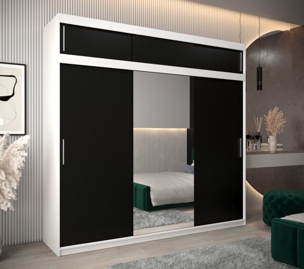 Šatní skříň Abi T1 s nástavcem Barva korpusu: Bílá, Rozměry: 250 cm, Dveře: Černá