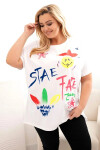 Dámská bavlněná halenka Plus Size s barevným potiskem bílý UNI