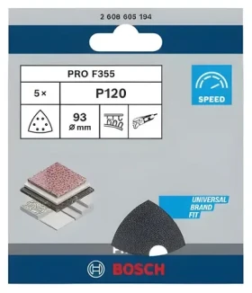 BOSCH F355 / Brusný papír P120 / 93 x 93 mm / 6 otvorů / 5 ks (2608605194)