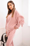 Komplet dámský máslový s třásněmi na rukávech tmavě pudrově růžový UNI