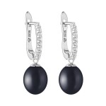 Stříbrné náušnice s černou perlou Clorinda, stříbro 925/1000, Černá