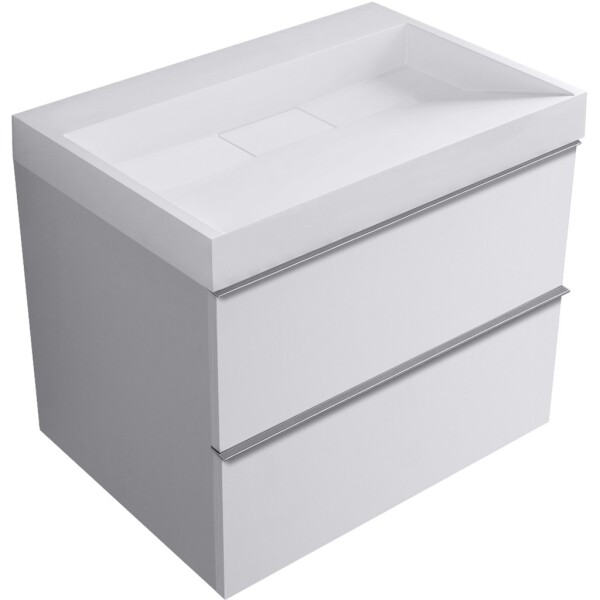 CERANO - Koupelnová skříňka Velora - bílá matná, úchytka chrom + umyvadlo z lit. mramoru Vita - bílá matná - 70x63x46,5 CER-8050BD83997