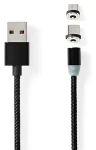 Nedis CCGB60630BK20 černá / Magnetický nabíjecí kabel / USB-C + Micro-USB / 10 W / 2 m (CCGB60630BK20)