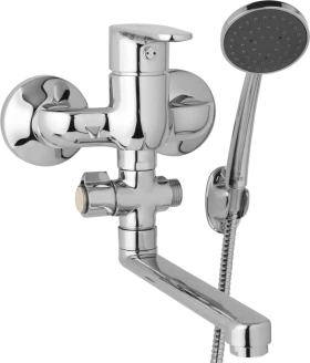 JB Sanitary Nástěnná umyvadlová a sprchová baterie TIRA, rozteč 100 mm, otočný přepínač, s příslušenstvím, ramínko 200 mm D10 32 01