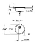 GROHE - Dřezy Dřez K200, průměr 44 cm, kartáčovaná nerez ocel 31720SD0