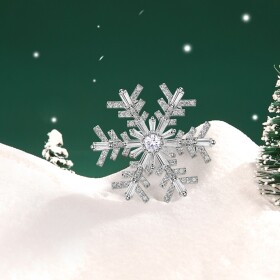 Vánoční brož se zirkony Sněhová vločka, Stříbrná
