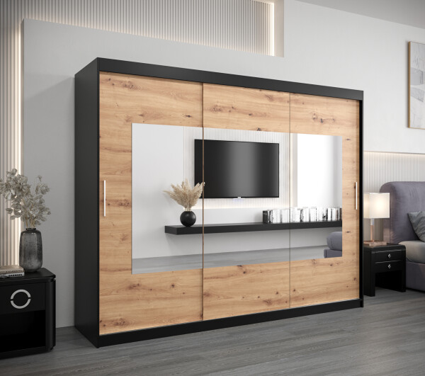 Šatní skříň Abi To Barva korpusu: Černá, Rozměry: 250 cm, Dveře: Dub artisan