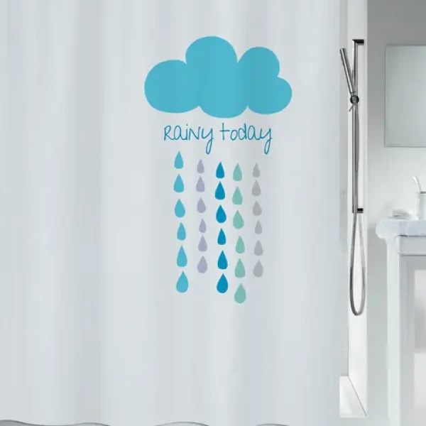 Spirella CLOUD bílý / Sprchový závěs / motiv mrak / 180 x 200 cm / polyester