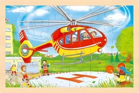 GOKI Dřevěné oboustranné puzzle Hasiči a vrtulník