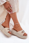 Dámské Pantofle Na Klínu S Pleteninou A Dekorací Béžové Isolene 41