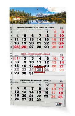 Nástěnný kalendář 2024 Baloušek - Tříměsíční (s mezinárodními svátky) - černý - Příroda