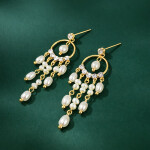 Náušnice ve tvaru lapače snů s perlami Lucilla, Zlatá Bílá