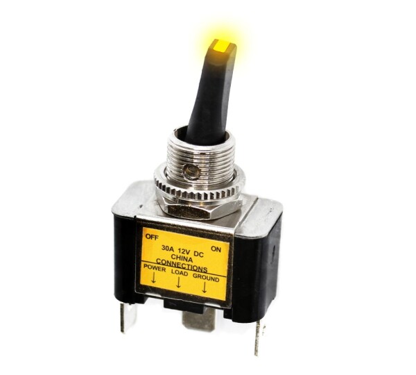 Páčkový přepínač s aretací On/Off 30A 12V Žlutý