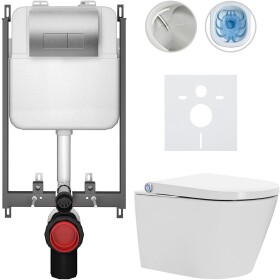 CERANO Závěsné WC s bidetem Basic/Cronus Standard - bílá lesklá - WC tlačítko Modulo/Stříbrná - pro zazdění - 59,3x38,4 cm