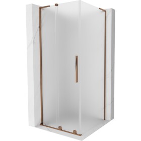 MEXEN/S - Velar L sprchový kout, posuvné dveře 100 x 100, dekor, růžové zlato 871-100-100-33-60