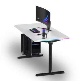 Ultradesk Quest černá-bílá / Herní stůl / 140 x 70 cm / nastavitelná výška 72-120 cm / RGB LED osvětlení (UD-QST-FRBB/DTWT)