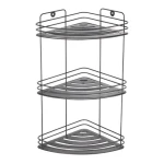 MSV KERY nástěnná rohová polička do koupelny - 3 patra matná černá / ocel (3700703909736)