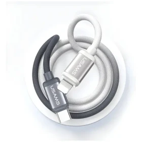 USAMS SJ757 Bicolor černo-bílá / Datový kabel / USB-C - Lightning / PD 30W / 1,2 m / opletený (SJ757USB01)