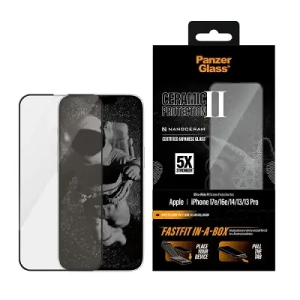 PanzerGlass Ceramic II Apple iPhone 17e/16e/14/13/13 Pro s bezprašným instalačním boxem (PG30727)