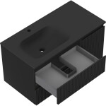 MEXEN/S - Rivel koupelnová skříňka 90 cm s umyvadlem Vela levá, 2S, 1D, reliéf, černá mat 91A23-09047-3-BBFFF71-W23L71