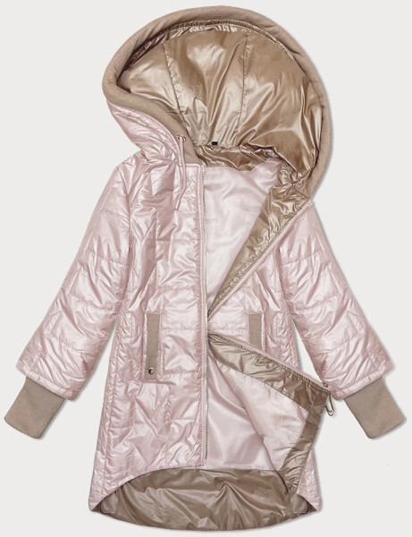 Perleťově růžová dámská prošívaná bunda s ozdobnými stahovacími lemy S'West (B8345-51) odstíny růžové 50