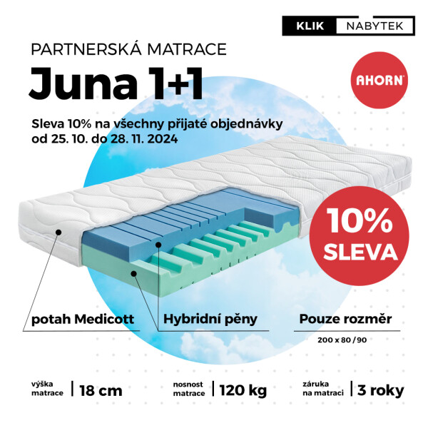 AHORN CZ, s.r.o. Matrace JUNA 16 AKCE 1+1 (10% sleva) ROZMĚR: 200 cm