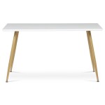 Stůl jídelní 140x80, MDF, bílá matná deska, kovové nohy v barvě dubu.