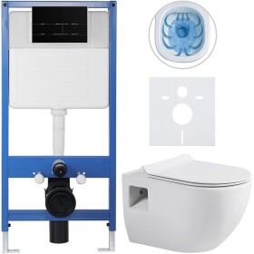 CERANO Kompletní podomítkový WC set Lite/Dure - bílá lesklá - WC tlačítko Line, černá matná - předstěnová instalace - 51x35 cm