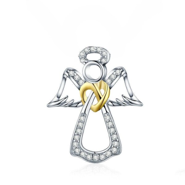 LUNICA Stříbrný přívěsek ANDĚL & ZLATÉ SRDCE 1021