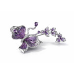 Luxusní brož Motýl s květy a fialovými krystaly, Fialová