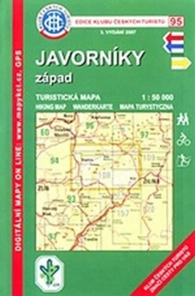 Javorníky západ 1:50 0000/KČT 95 Turistická mapa