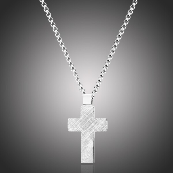 Pánský ocelový náhrdelník Efraim - chirurgická ocel, kříž, Stříbrná 65 cm