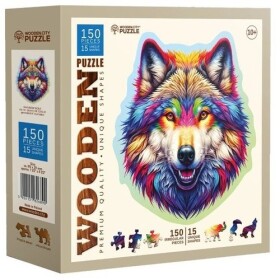 Dřevěné puzzle Duhový vlk 150 dílků