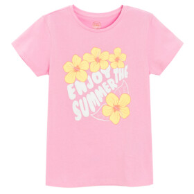 Tričko s krátkým rukávem s potiskem květin -růžové - 134 PINK