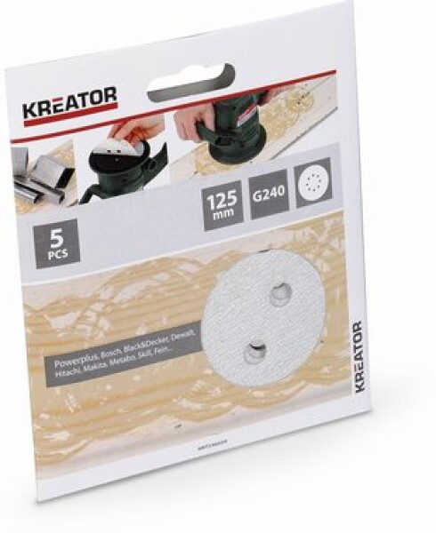 KREATOR KRT230559 / Brusný papír na barvu / Zrnitost 240 / Průměr 125 mm / 5 ks (KRT230559)