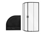 BESCO - Set čtvrtkruhový kout ZARYA BLACK + vanička AXIM STONE EFFECT - Barva rámu - Černá, Rozměr A - 80, Rozměr B - 80, Výplň - Čiré bezpečnostní sklo - 5 mm BCZBAXS80190
